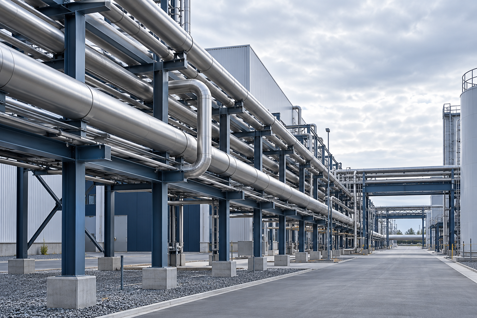 Illustrative industrial pipe racks, not company premises
